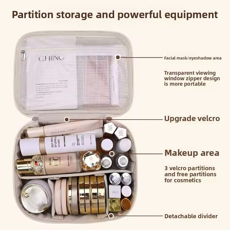 PU Leather Double Layer Makeup Bag Large Capacity Cosmetic Bag Luxury Cosmetics Womens Travel Organizer