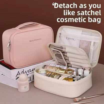 PU Leather Double Layer Makeup Bag Large Capacity Cosmetic Bag Luxury Cosmetics Womens Travel Organizer