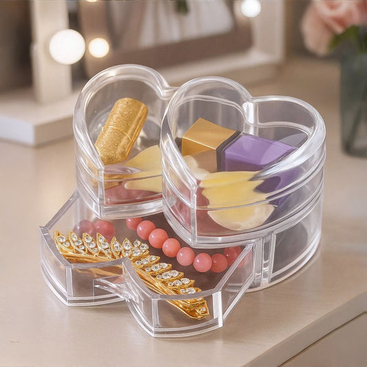 DoubleHeart Shape 3Portions Drawer Acrylic Jewelry Organizer